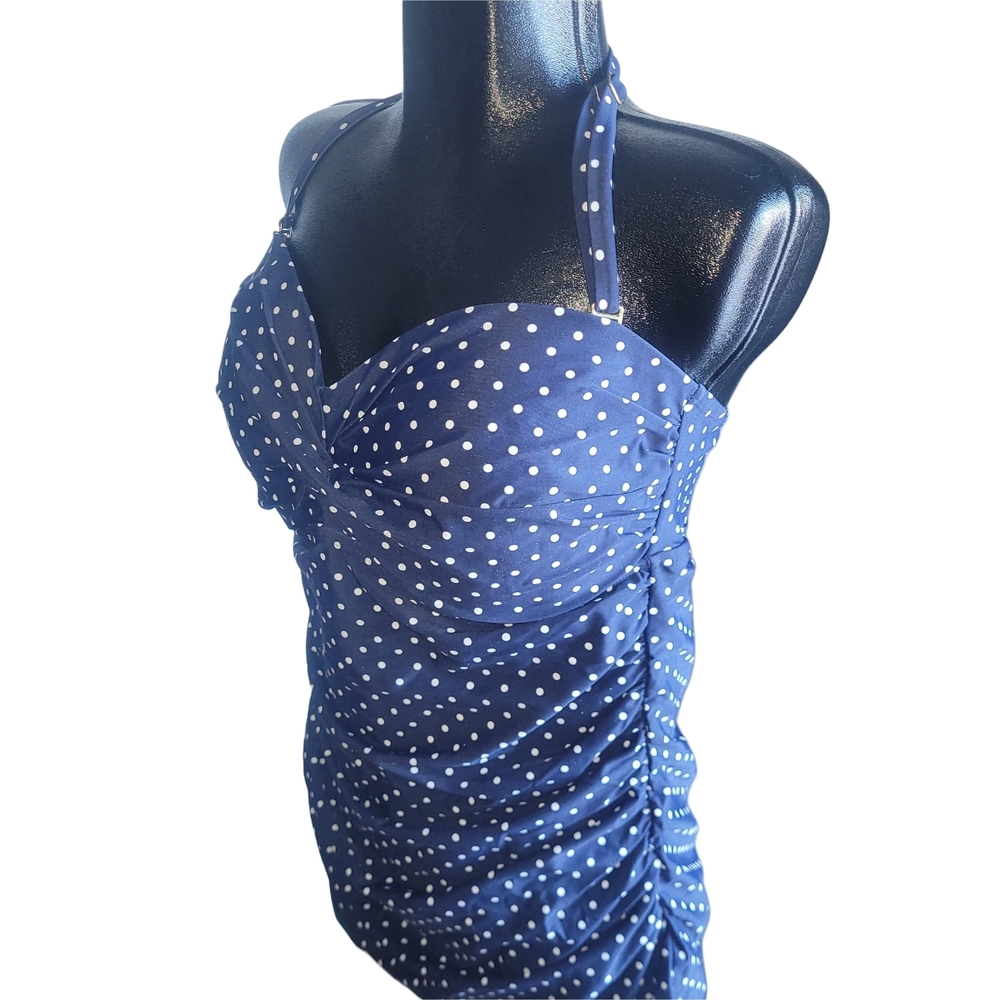 Merona Navy Polka Dot Halter One Piece Swimsuit NWOT Size XL - Picture 3 of 6